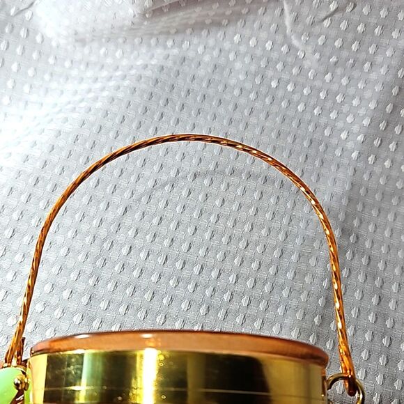 6 1/4" Orange Textured Glass Lantern/Vase with Gold Handle & Bands - Picture 8 of 8